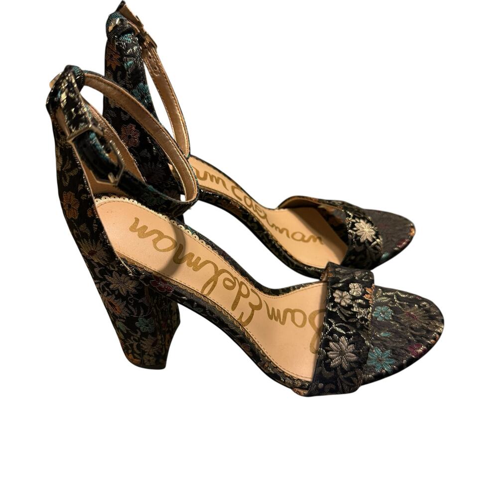 Sam Edelman Women's Yaro Floral Print Block Heel Open Toe Sandal Grey Size 8